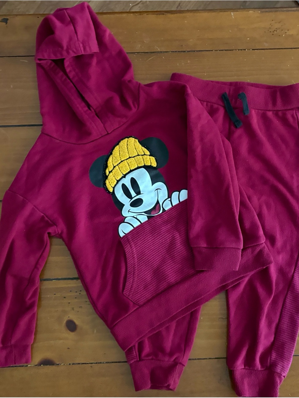Disney Kids' Burgundy Mickey Hoodie & Joggers Set